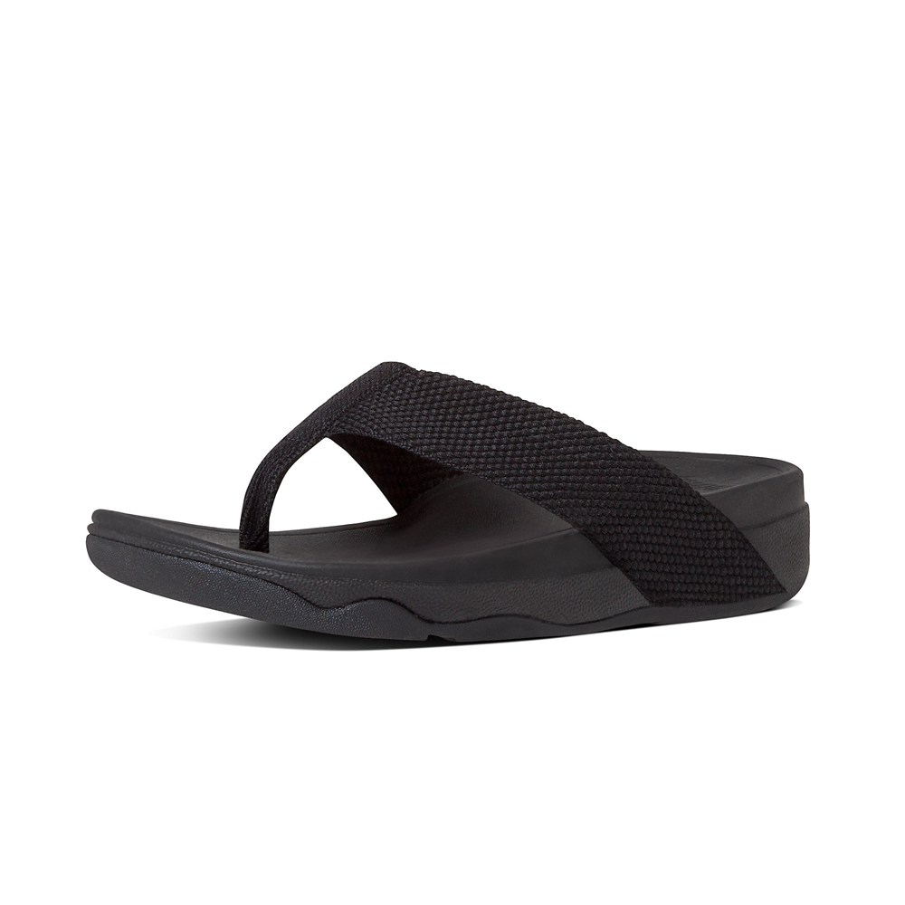 Fitflop Womens Sandals Black - Surfa Toe-post - 12MHFQLCD